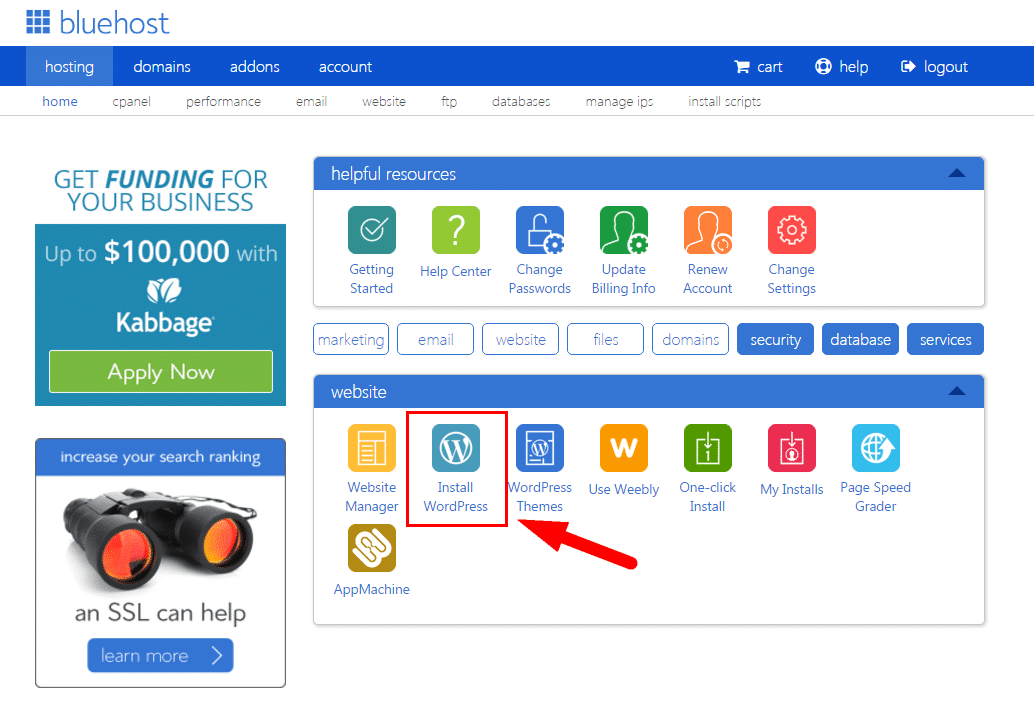 Bluehost Install WordPress - Online Marketing Hustle